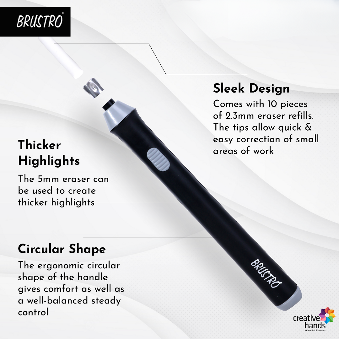 Brustro Slim Battery Operated Automatic Eraser, with 22 Refills and 2 Eraser Holders