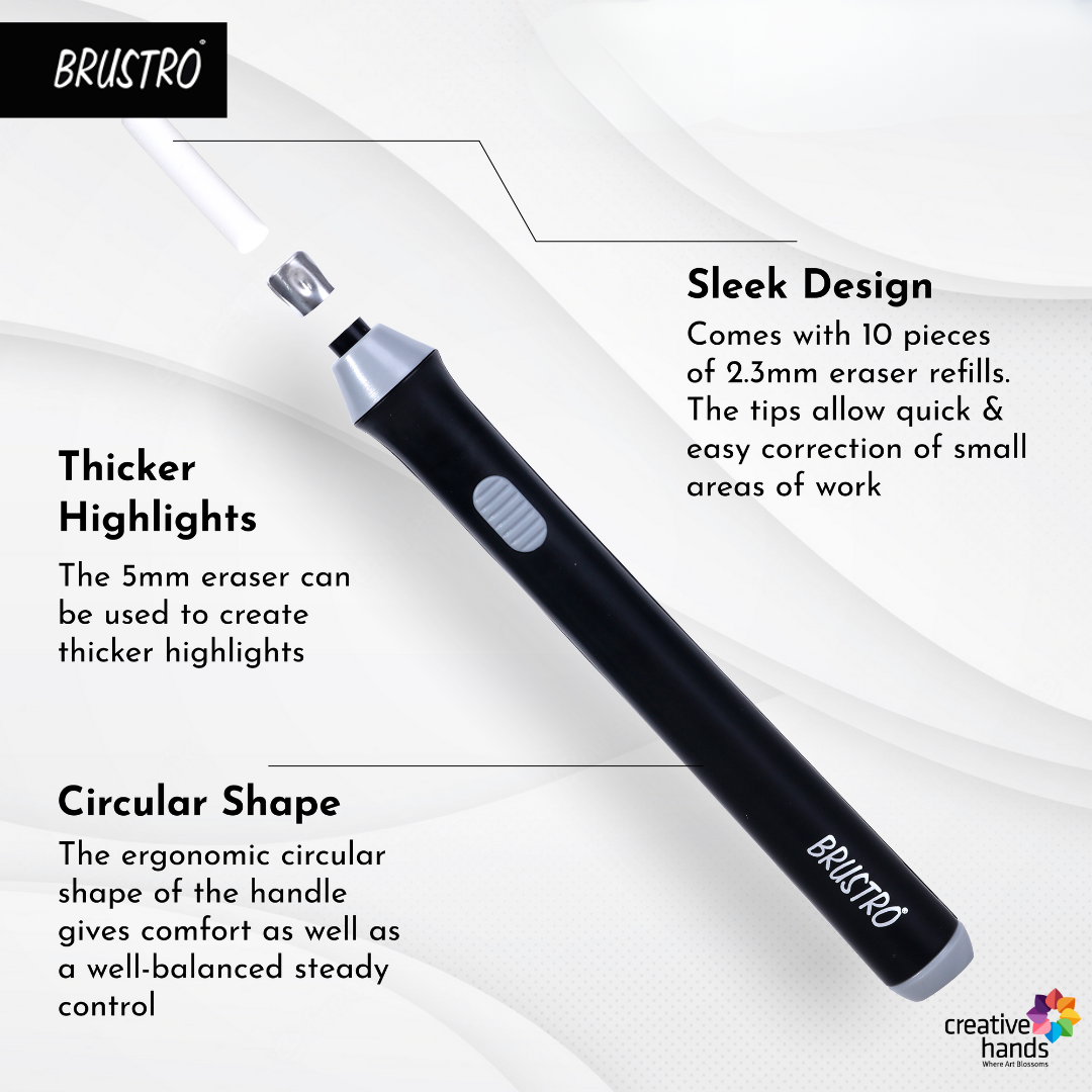 BRUSTRO Automatic Eraser | 2.3mm, 5mm| 22 Refills, 2 Eraser Holders | Ideal for Students and Adults, Drawing, Sketching, Mandala, Portrait | Battery Operated, Electric (Batteries not Included)