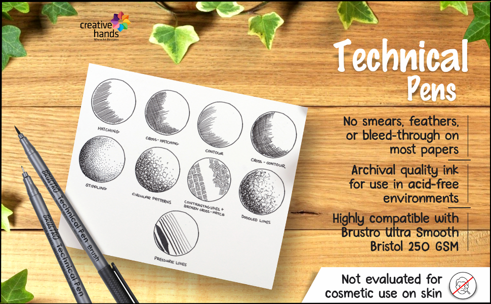 BRUSTRO Technical Pen | Black | Pack of 6 - Tip Size - 0.2mm | Ideal For Mandala, Drawing,Artist Illustration,Sketching
