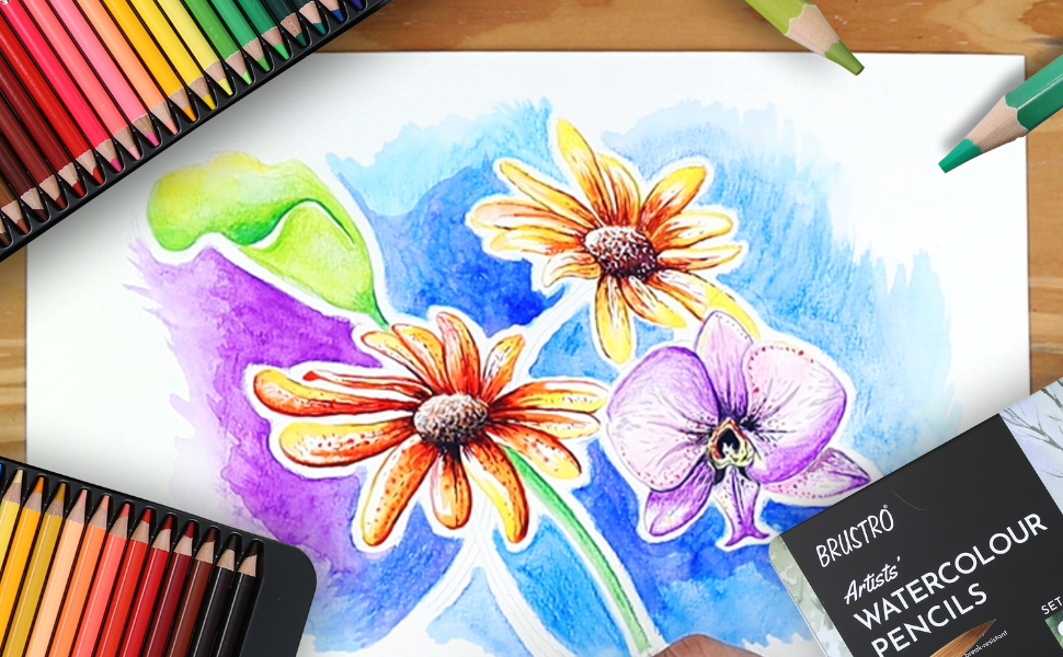 Brustro Artists Watercolour Pencils | Set of 72 Colors in Elegant tin Box |4mm Leads, Non-toxic, Break-resistant, water soluble, Suitable for Blending, Layering, Painting.