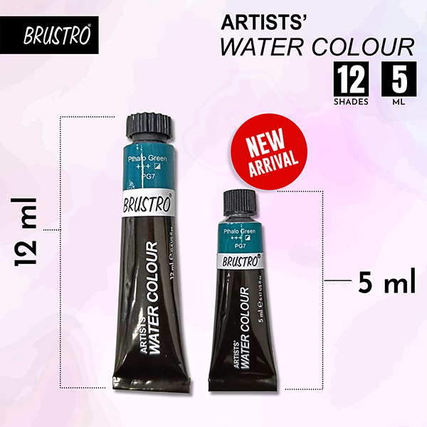 BRUSTRO Artist's Watercolour Paint | Set of 12 Colours X 5ML Tubes | Ideal for Landscape, Portrait, Paper, Painting, Artist, Professional watercolor, Transparent Colors, Painting Dry & Wet, Fine Art