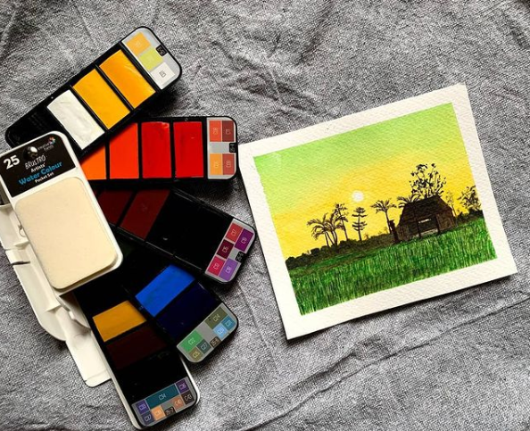 Brustro Artists Watercolour Paper 300 GSM, 25% Cotton, Cold Pressed, A4,A5 & A3 with Watercolour Pan Set of 25 Colours