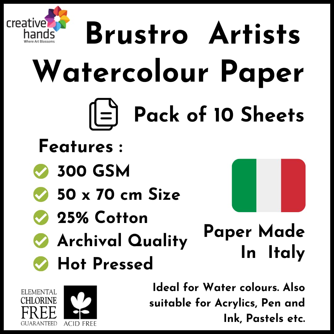 Brustro Artists' Watercolour paper 25% cotton HP 300 Gsm 50 x 70 cm (10 Sheets)