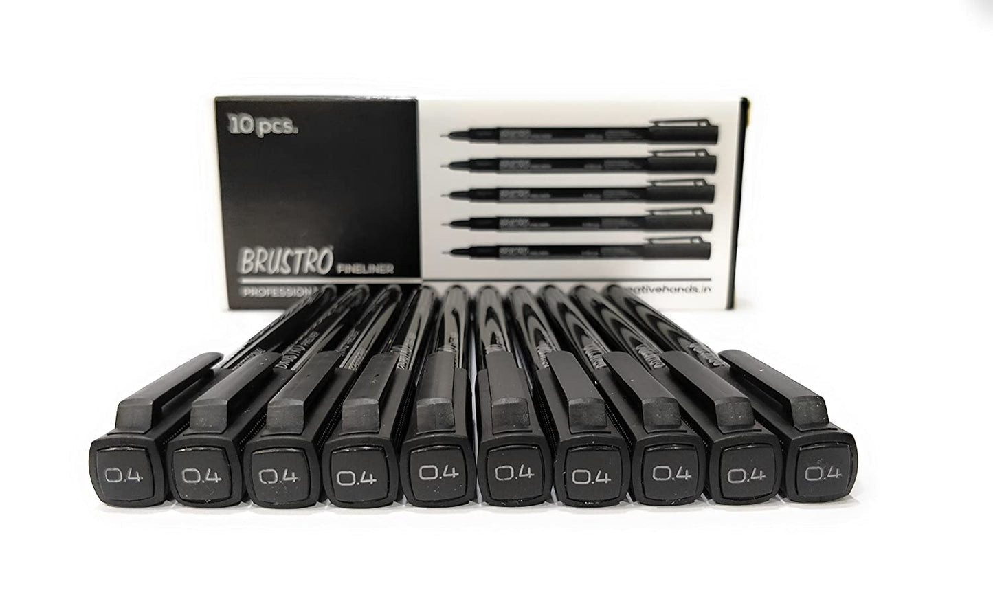 Brustro Professional Pigment Based Fineliner Pen | Black | Pack of 10 |Archival Waterproof UV Resistant Ink|Ideal For Technical Drawing,Waterproof,Artist Illustration,Sketching,Mandala