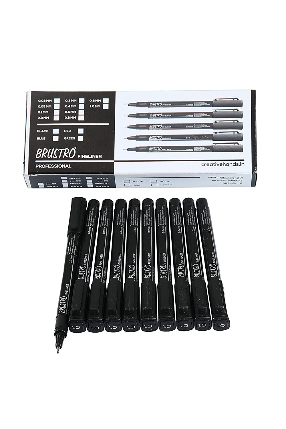 Brustro Professional Pigment Based Fineliner Pen | Black | Pack of 10 |Archival Waterproof UV Resistant Ink|Ideal For Technical Drawing,Waterproof,Artist Illustration,Sketching,Mandala