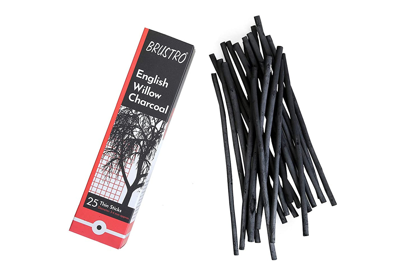 Brustro English Willow Charcoal Thin (25 sticks) (Free, Brustro Kneadable eraser Worth Rs. 36)