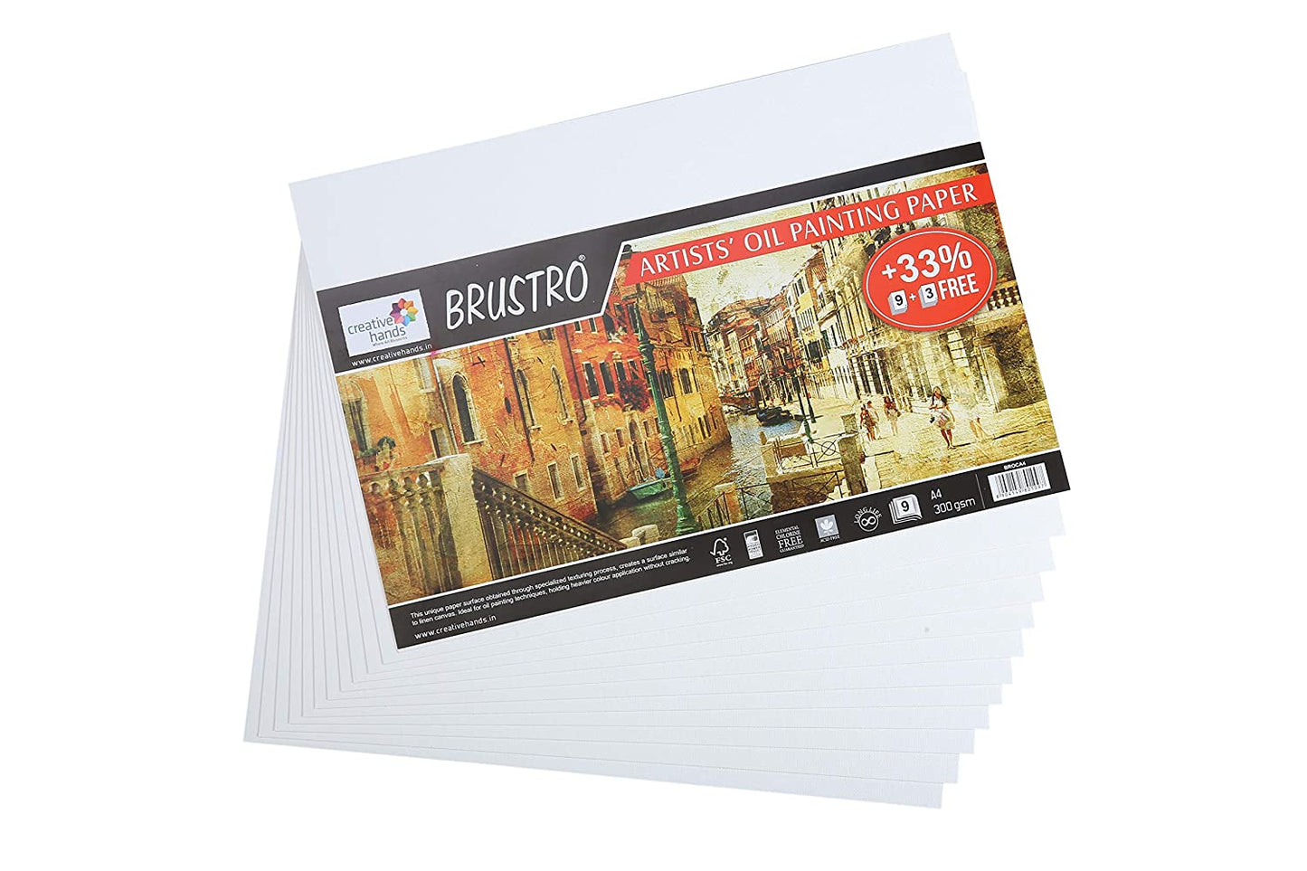 Brustro Artists' Oil Painting Papers 300 GSM A4 (Pack of 9 + 3 Free Sheets)