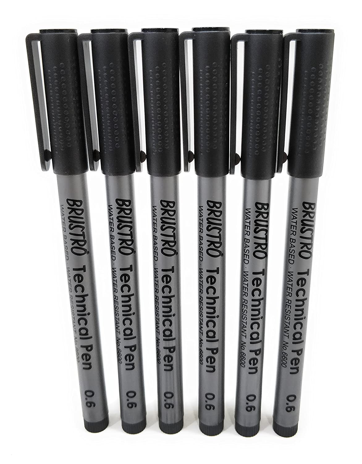 BRUSTRO Technical Pen | Black | Pack of 6 - Tip Size - 0.6mm | Ideal For Mandala, Drawing,Artist Illustration,Sketching