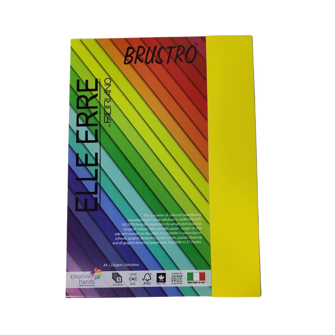 BRUSTRO Elle Erre Coloured Card Stock Craft Paper | A4, 220 GSM, Pack of 9 Sheets | Acid free, Ideal for Pastel, Charcoal, Calligraphy, Silkscreen, Pen & Ink