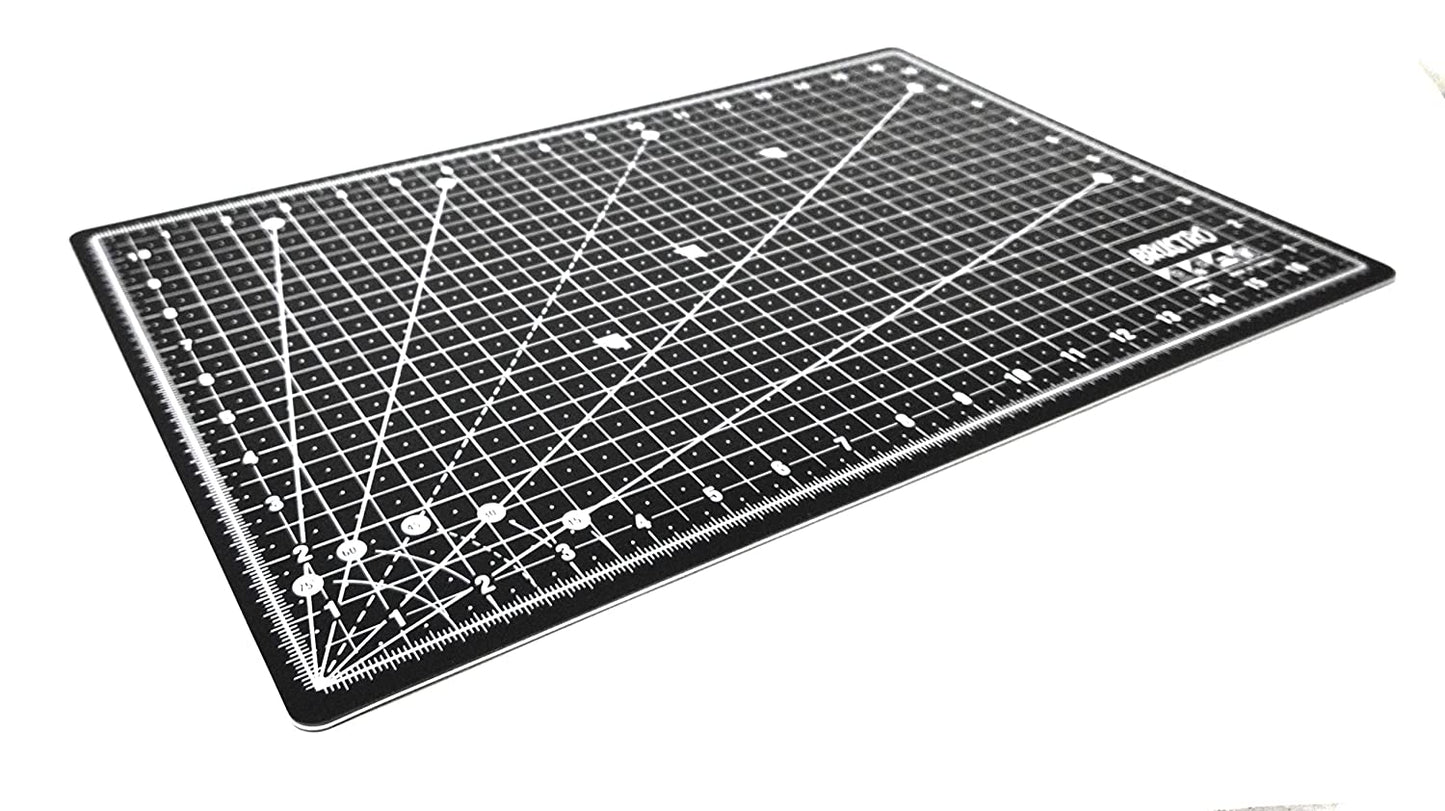 BRUSTRO Double Sided Self Healing 5 Layers Cutting Mat Metric/Imperial | A3, 45 x 30 cm, Black | Eco Friendly, Heavy Duty, Multi Layer, Non Slip, Non Reflective, Ideal for Creafting, Cutting Papers.