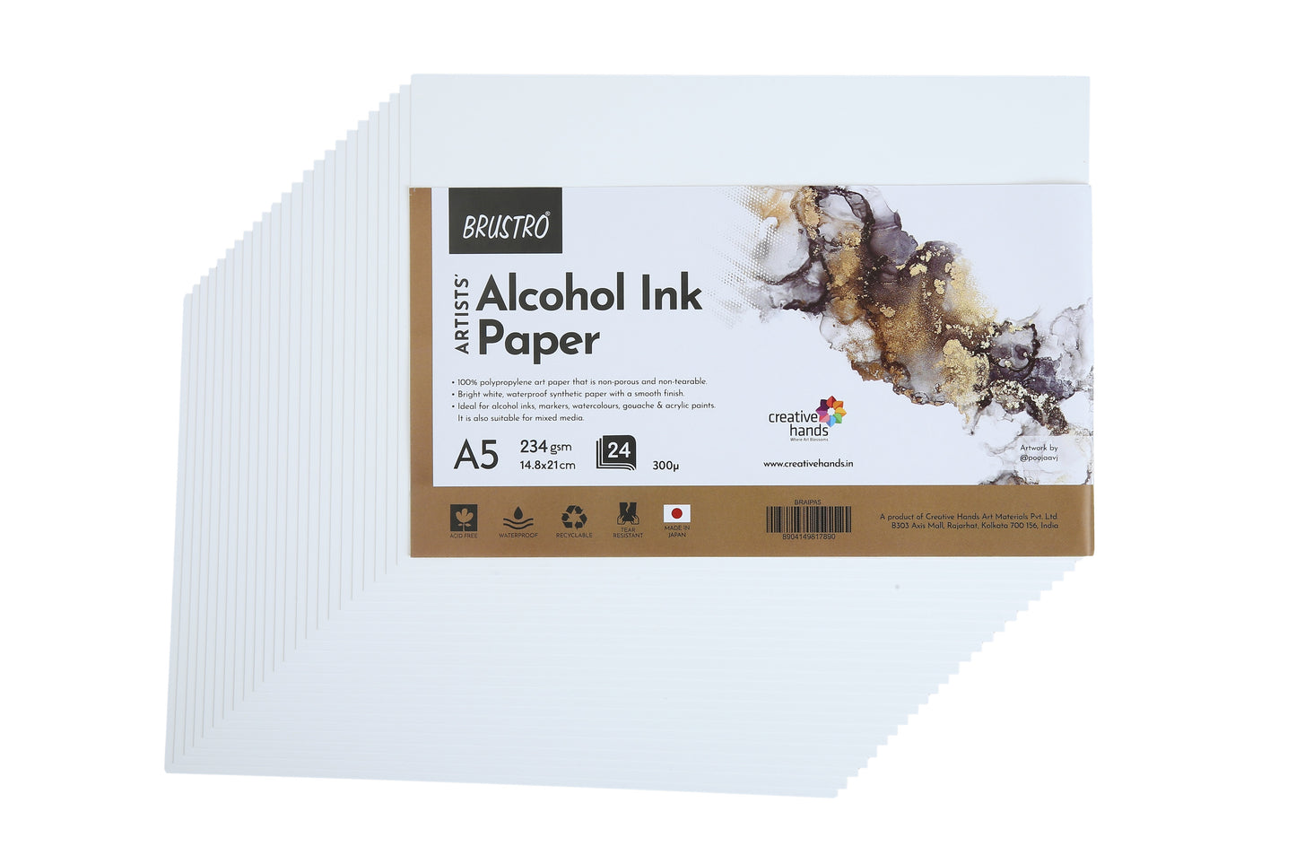 Brustro Artists Alcohol Ink Paper 234 GSM, 300 Micron, Size - A5 (Pack of 24 Sheets)
