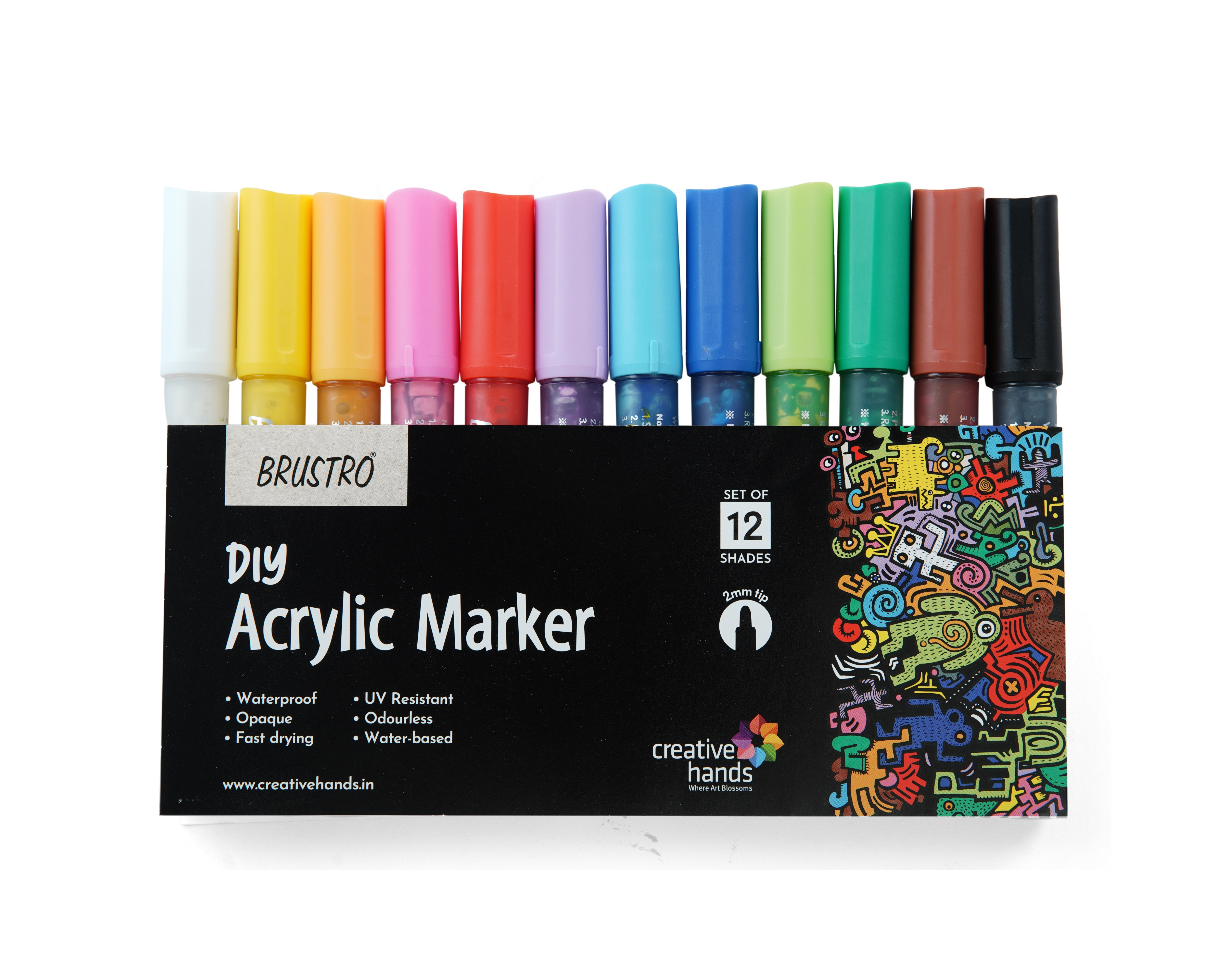 Brustro Acrylic (DIY) Fine Tip Marker Set of 12 - Basic 0.8MM