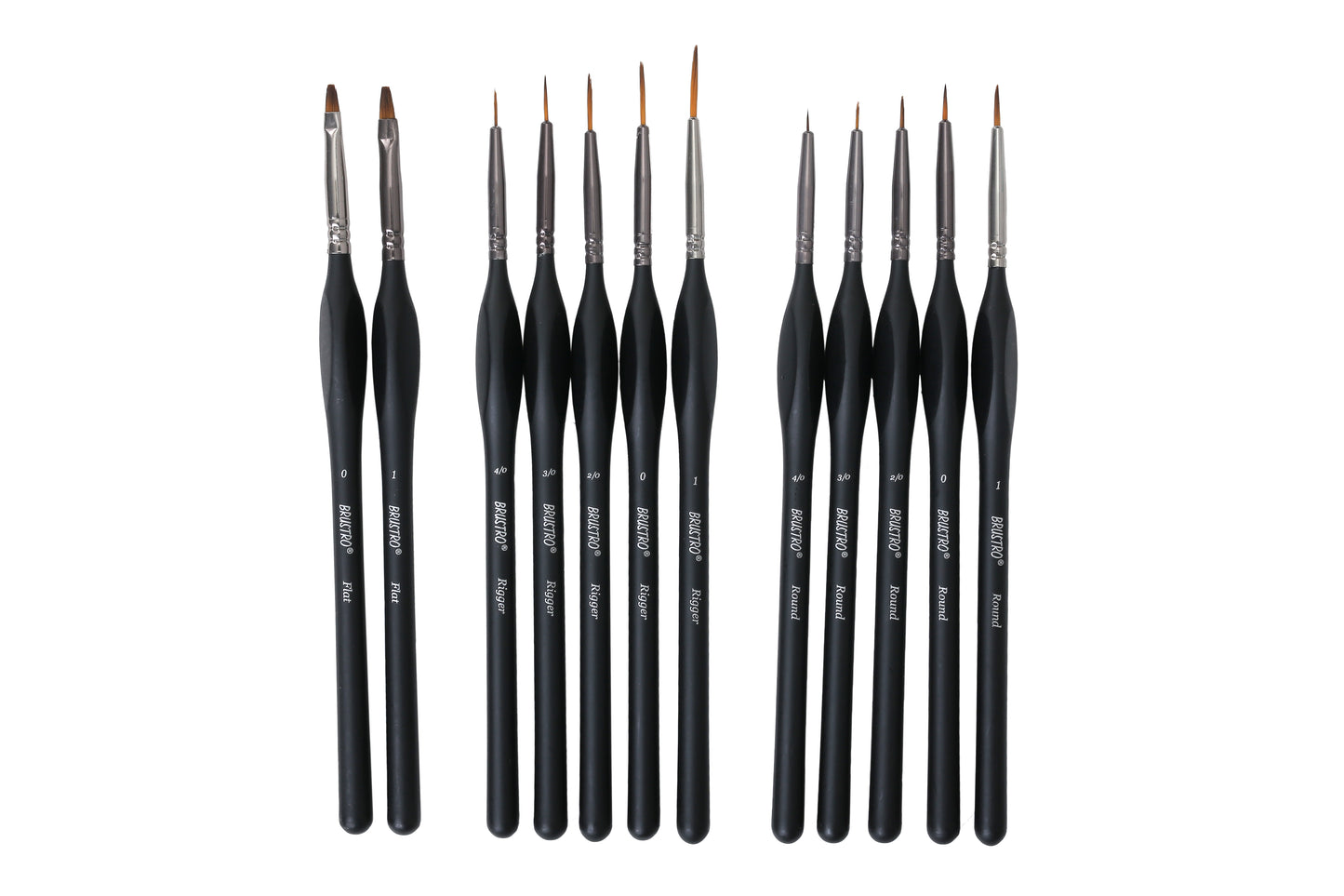 BRUSTRO Artists Watercolours & Acrylics Miniature Brush Set of 12 with Free Brush Holder