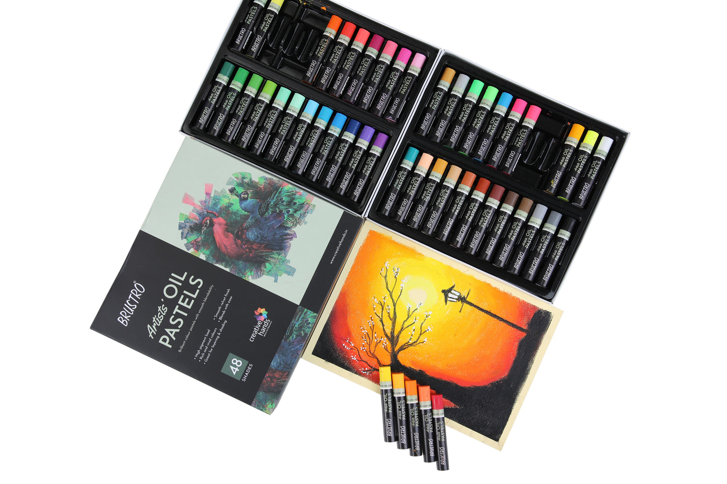 BRUSTRO Artists Oil Pastels | 48 Shades | Smooth, Multicolor, Intermixing, Bright and Intense Colours | Ideal for Students, Professionals, Non-Toxic, Safe for Childrens, School.