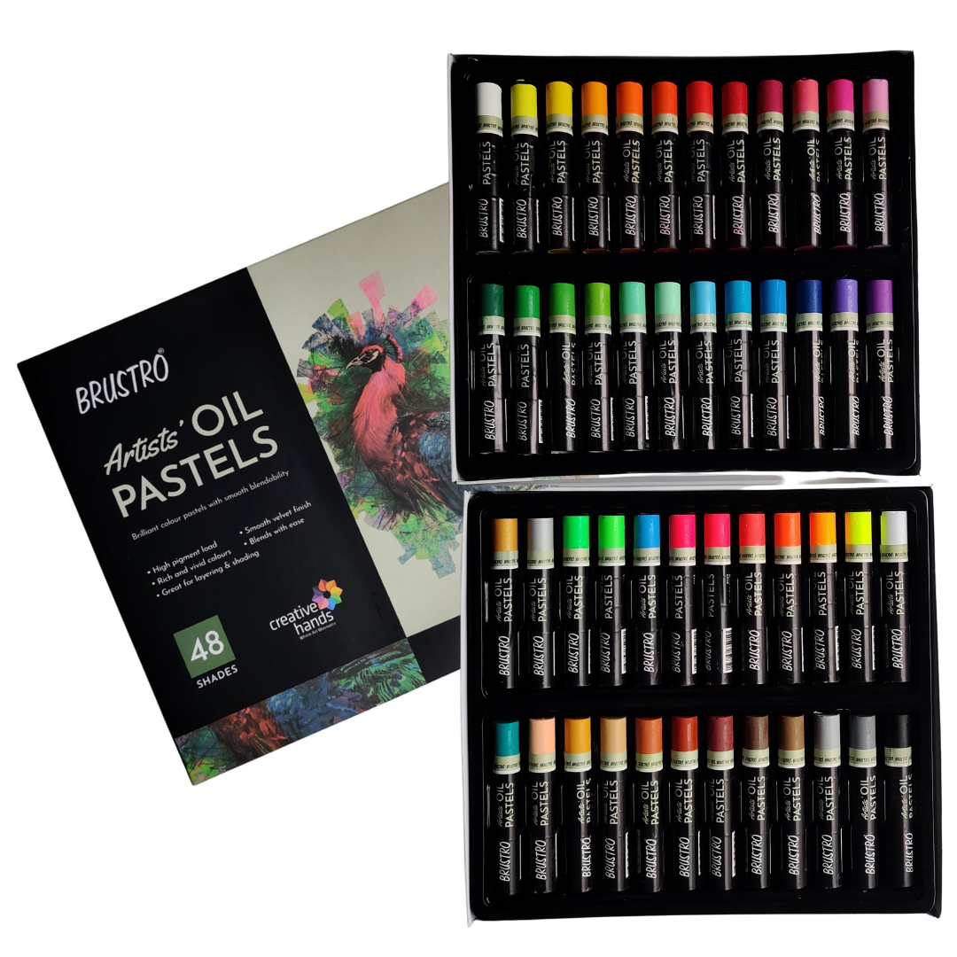 BRUSTRO Artists Oil Pastels | 48 Shades | Smooth, Multicolor, Intermixing, Bright and Intense Colours | Ideal for Students, Professionals, Non-Toxic, Safe for Childrens, School.