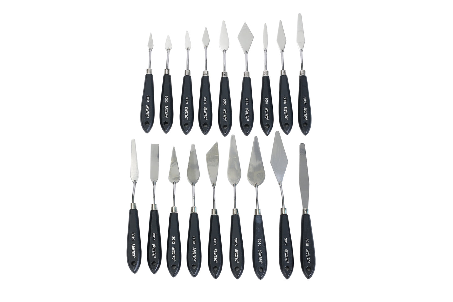 BRUSTRO Artists Palette Painting Knives Set of 18 (Stand not included) | Wooden Handle, Stainless Steel Blade | Ideal for Gesso, Acrylic Paint, Modeling Paste, Mixing, Spreading, Scumbling.