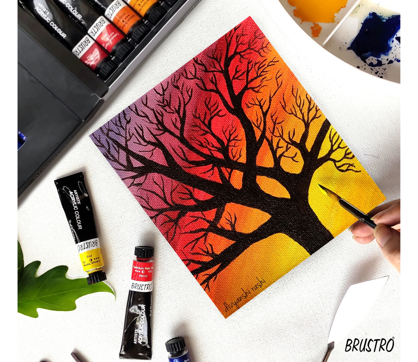 BRUSTRO Acrylic Paint colour set | Set of 24 Colours X 12ml Tubes | Highly pigmented, Intermixable, Perfect For Students, Adults, Beginners, Professionals and Artists