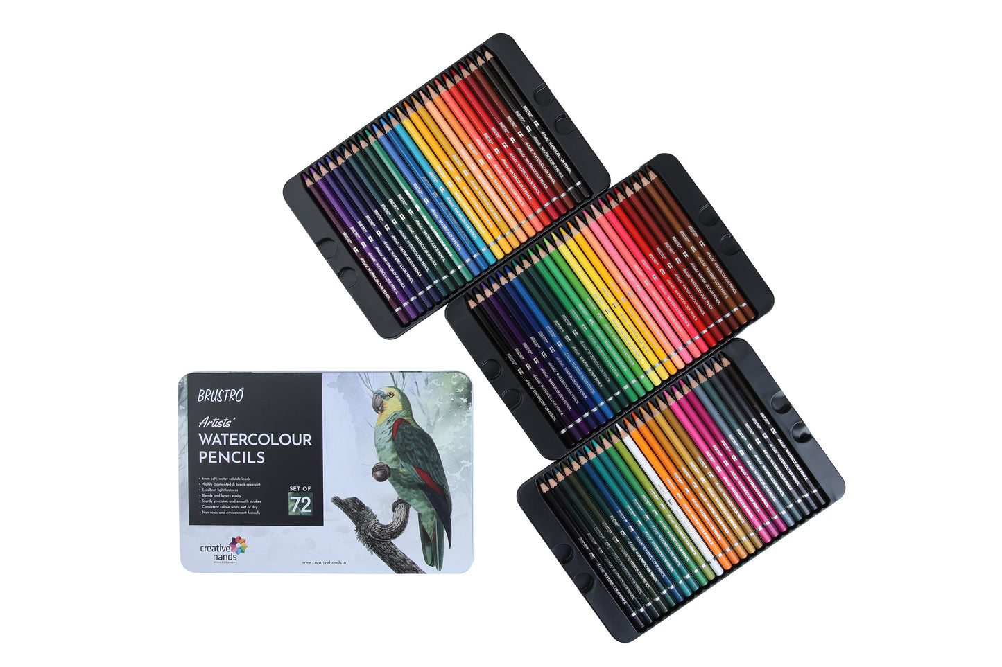 Brustro Artists Watercolour Pencils | Set of 72 Colors in Elegant tin Box |4mm Leads, Non-toxic, Break-resistant, water soluble, Suitable for Blending, Layering, Painting.