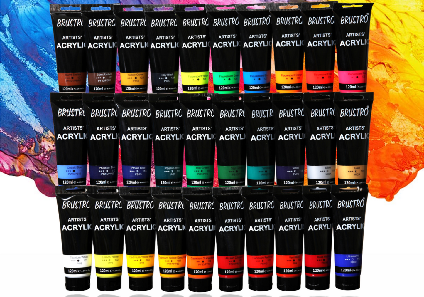 Brustro Artists' Acrylic 120ml, 30 Shades (Complete Range)
