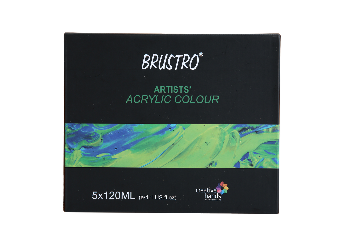 Brustro Artists' Acrylic 120ml, Pack of 5 Primary Shades (Titanium White, Cad Yellow, Ultramarine, Cadmium Red & Ivory Black)