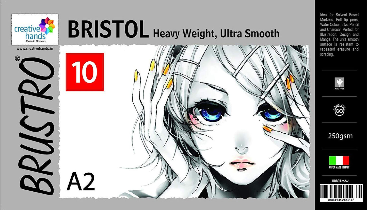 Brustro Bristol Ultra Smooth Paper 250 GSM, Size - A2, 10 Sheets