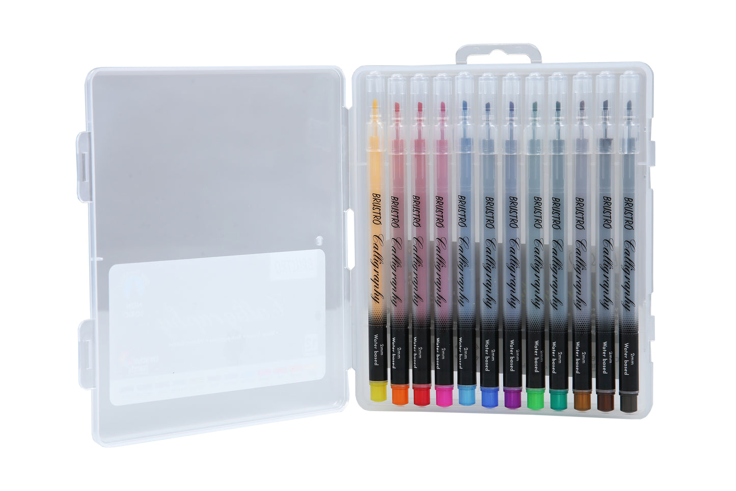 BRUSTRO Calligraphy Pen | 2mm | Set of 12 Colours | Non Toxic, Vibrant Colors, Writing, Waterbased, Fade resistant, Fast Drying | Ideal for Students, Professionals Use.