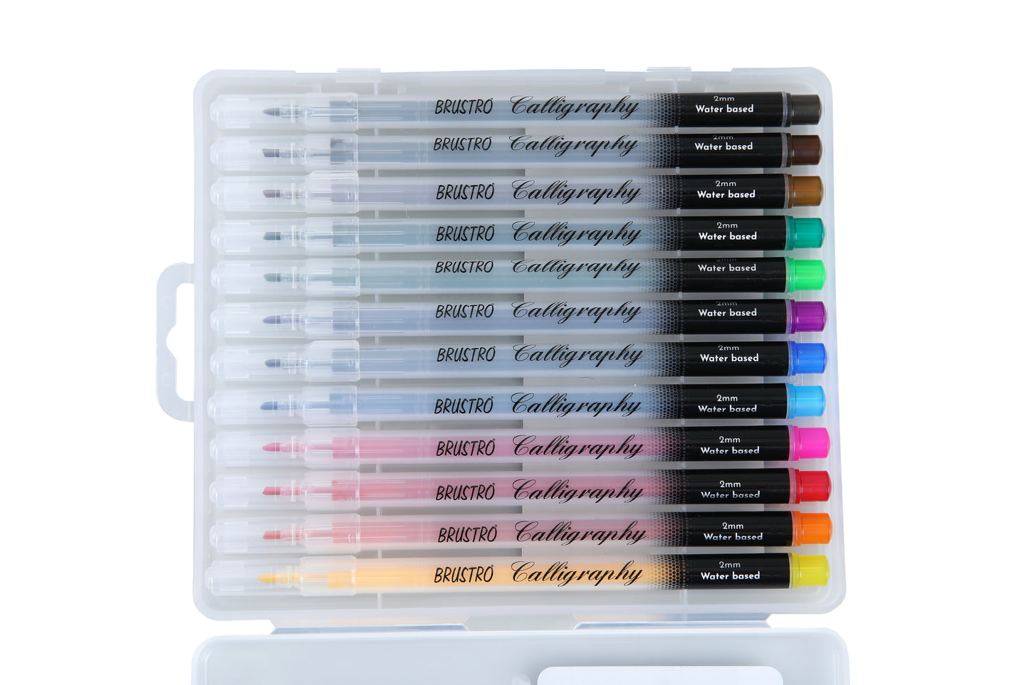 BRUSTRO Calligraphy Pen | 2mm | Set of 12 Colours | Non Toxic, Vibrant Colors, Writing, Waterbased, Fade resistant, Fast Drying | Ideal for Students, Professionals Use.
