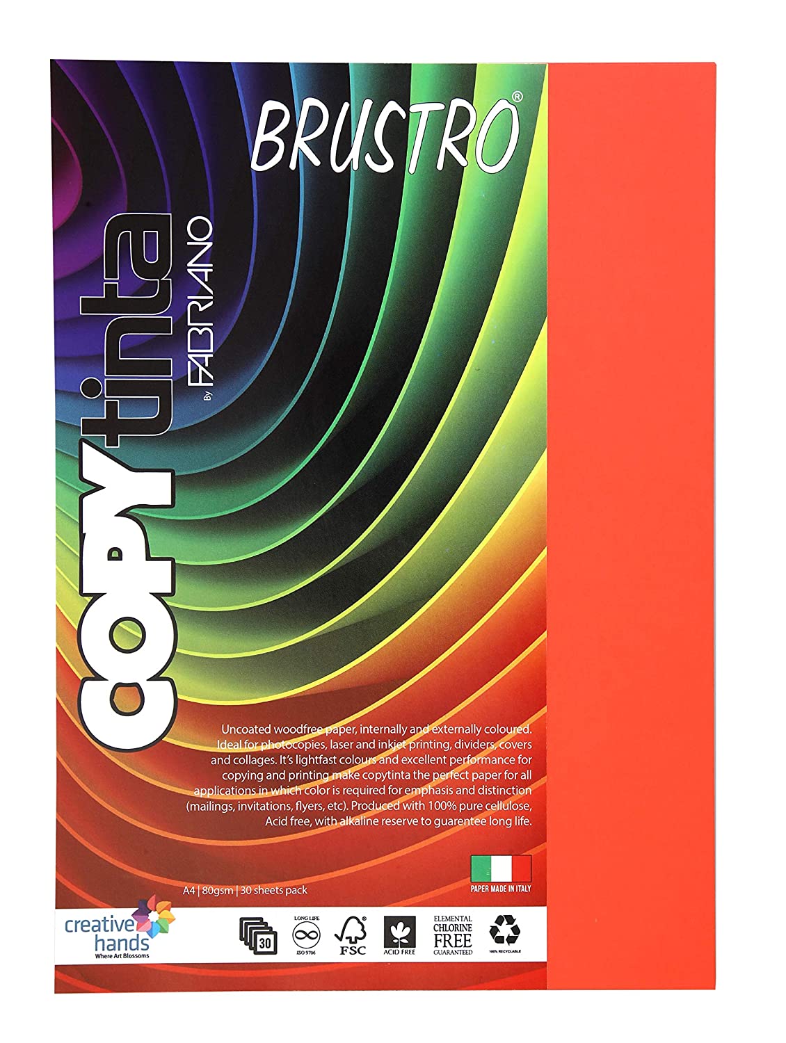 BRUSTRO Copytinta Coloured Craft Paper A4 Size 80 GSM, 30 Sheets Pack. Double Side Coloured for Office Printing, Art, Origami, Craft.