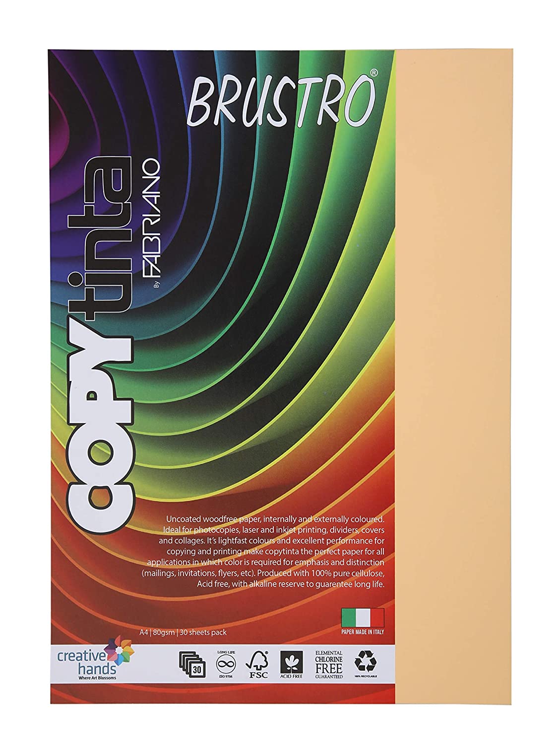 BRUSTRO Copytinta Coloured Craft Paper A4 Size 80 GSM, 30 Sheets Pack. Double Side Coloured for Office Printing, Art, Origami, Craft.