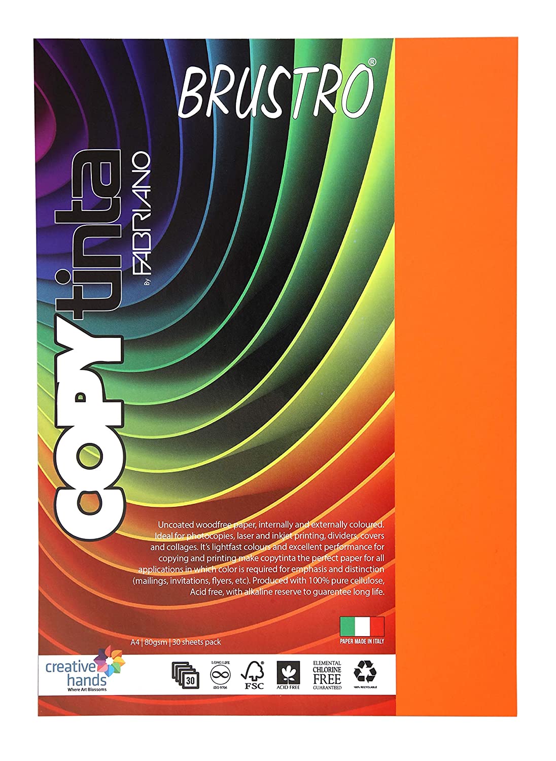 BRUSTRO Copytinta Coloured Craft Paper A4 Size 80 GSM, 30 Sheets Pack. Double Side Coloured for Office Printing, Art, Origami, Craft.