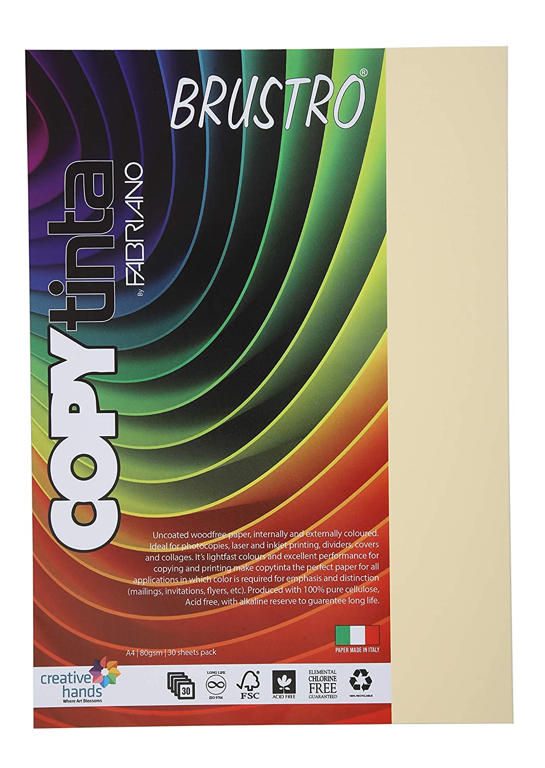 BRUSTRO Copytinta Coloured Craft Paper A4 Size 80 GSM, 30 Sheets Pack. Double Side Coloured for Office Printing, Art, Origami, Craft.