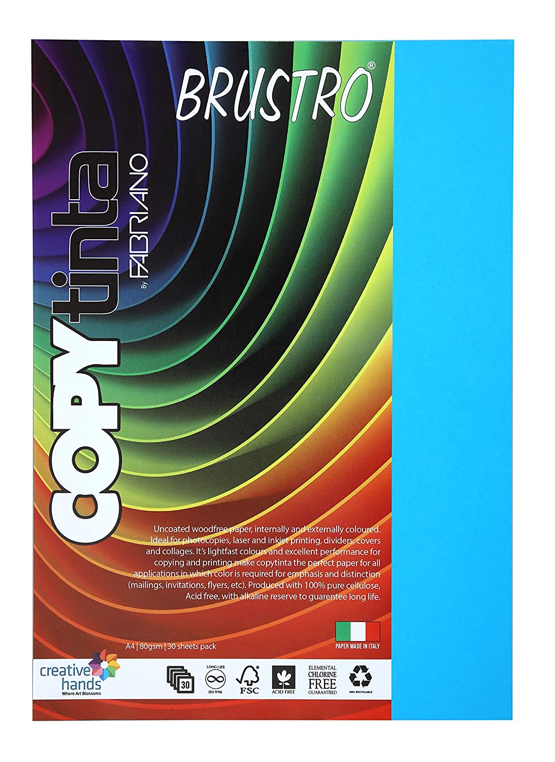 BRUSTRO Copytinta Coloured Craft Paper A4 Size 80 GSM, 30 Sheets Pack. Double Side Coloured for Office Printing, Art, Origami, Craft.