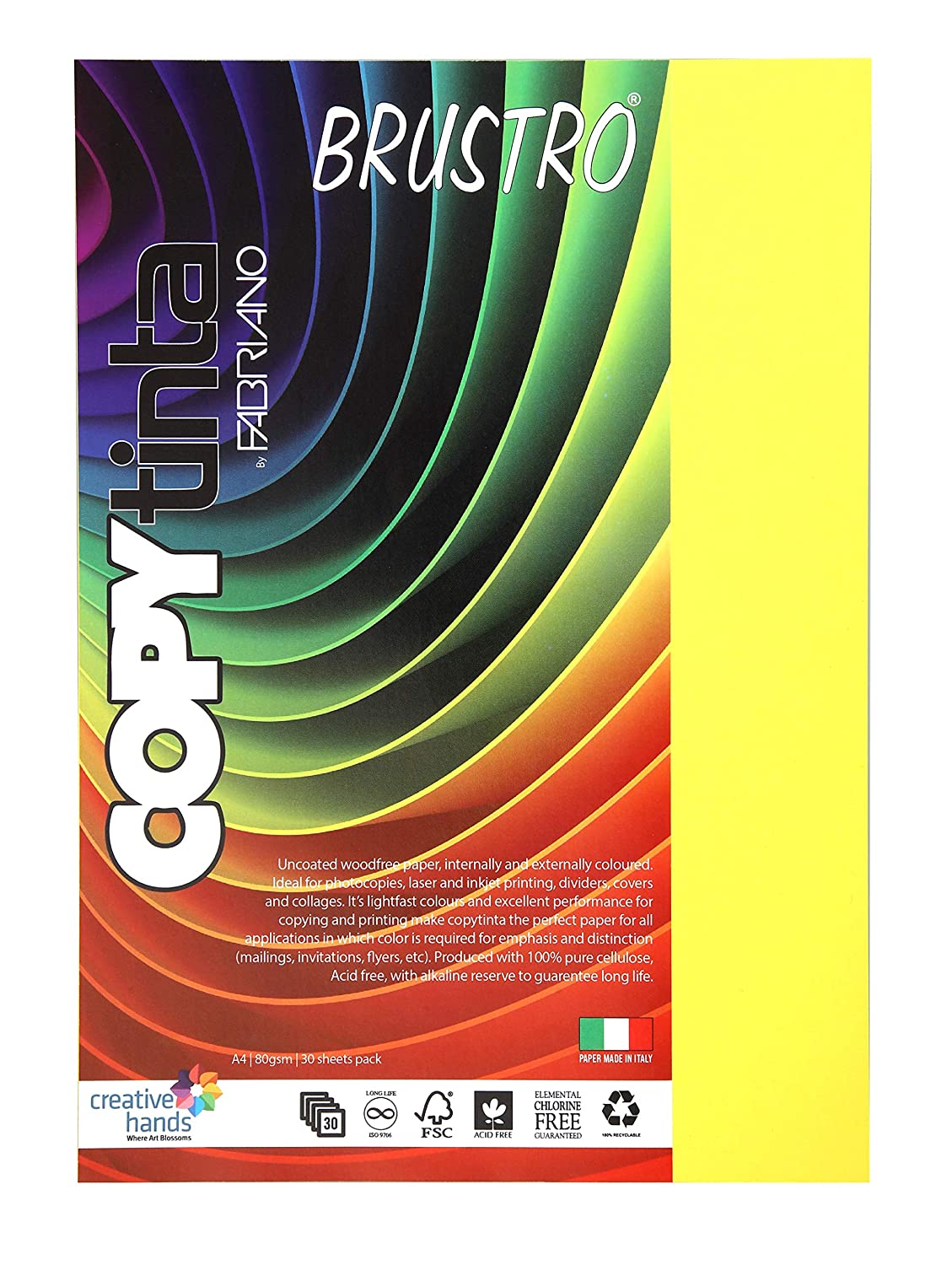 BRUSTRO Copytinta Coloured Craft Paper A4 Size 80 GSM, 30 Sheets Pack. Double Side Coloured for Office Printing, Art, Origami, Craft.