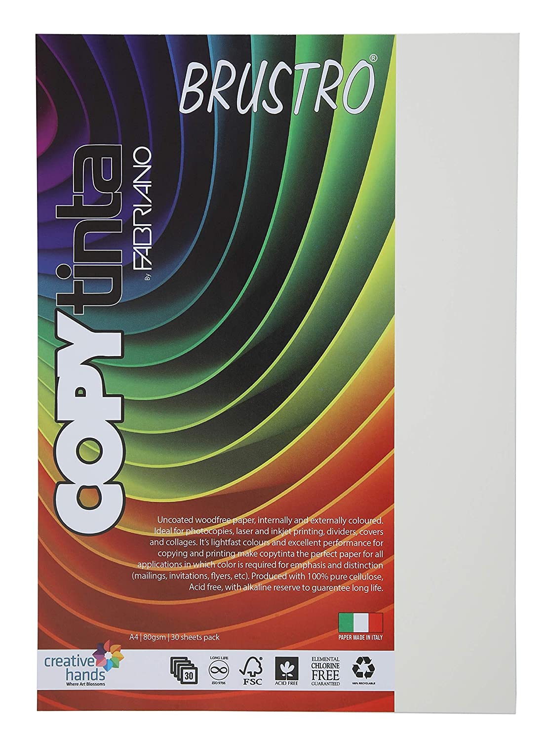 BRUSTRO Copytinta Coloured Craft Paper A4 Size 80 GSM, 30 Sheets Pack. Double Side Coloured for Office Printing, Art, Origami, Craft.