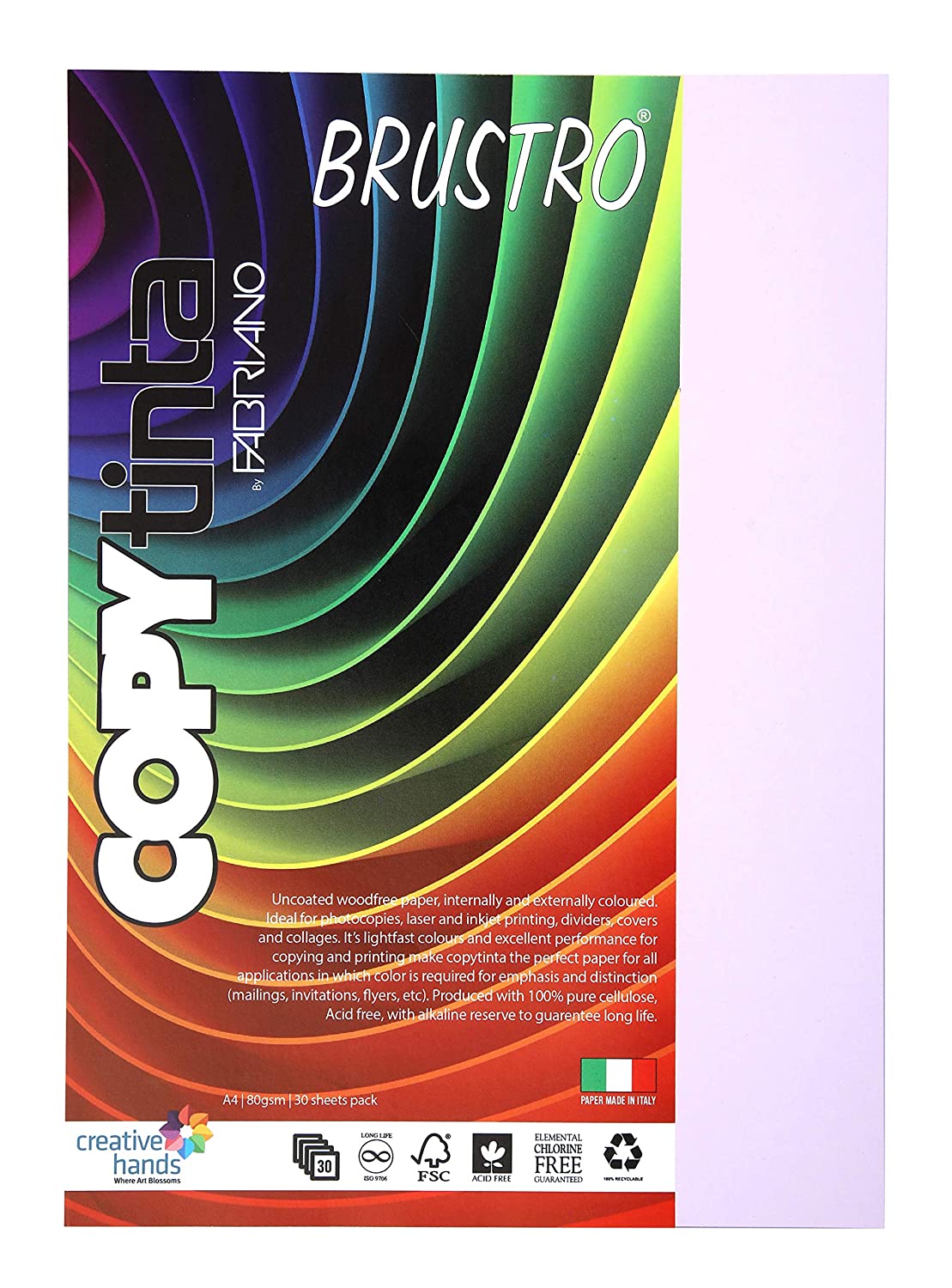 BRUSTRO Copytinta Coloured Craft Paper A4 Size 80 GSM, 30 Sheets Pack. Double Side Coloured for Office Printing, Art, Origami, Craft.