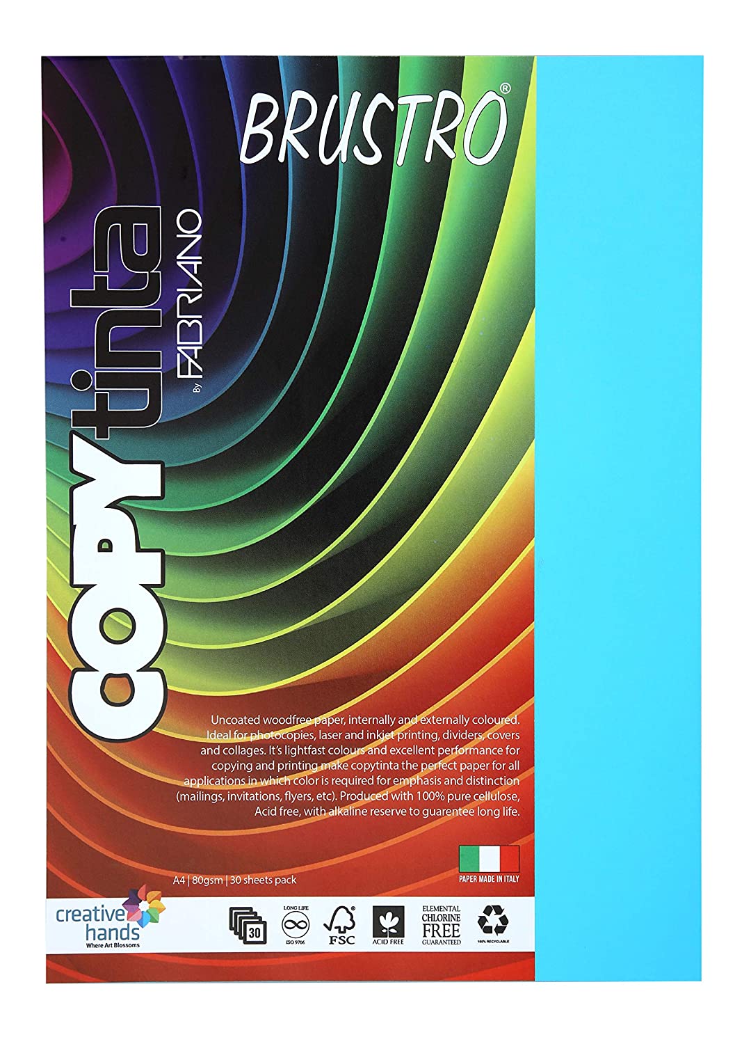 BRUSTRO Copytinta Coloured Craft Paper A4 Size 80 GSM, 30 Sheets Pack. Double Side Coloured for Office Printing, Art, Origami, Craft.
