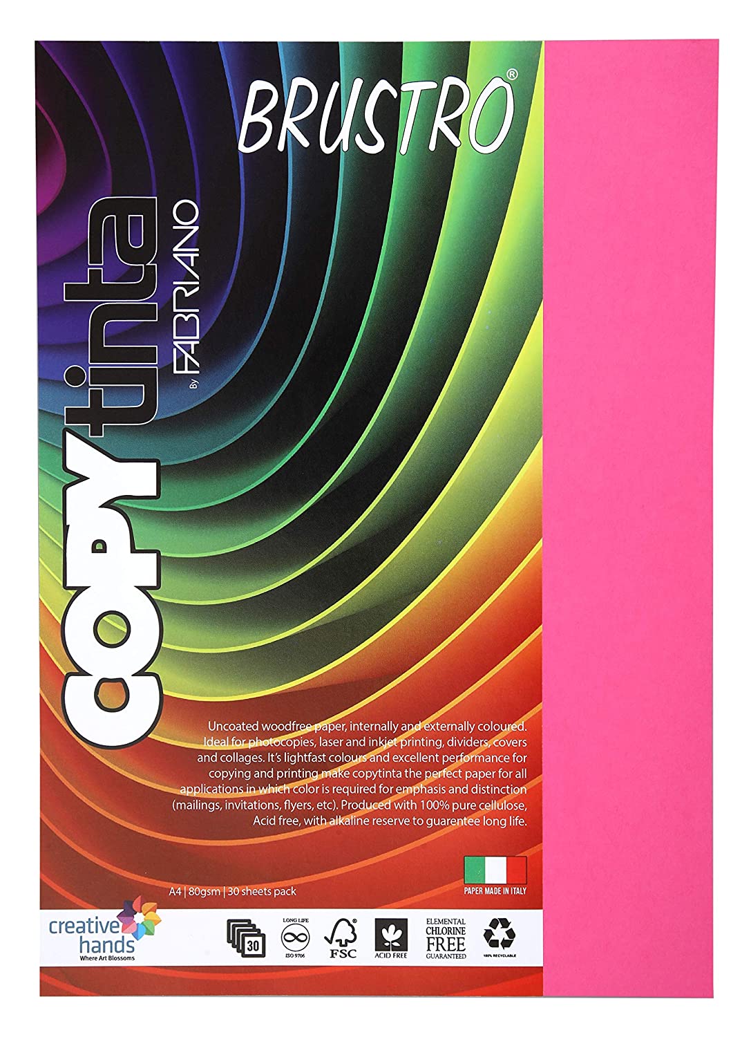 BRUSTRO Copytinta Coloured Craft Paper A4 Size 80 GSM, 30 Sheets Pack. Double Side Coloured for Office Printing, Art, Origami, Craft.