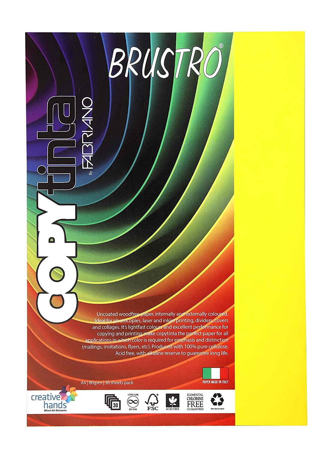 BRUSTRO Copytinta Coloured Craft Paper A4 Size 80 GSM, 30 Sheets Pack. Double Side Coloured for Office Printing, Art, Origami, Craft.