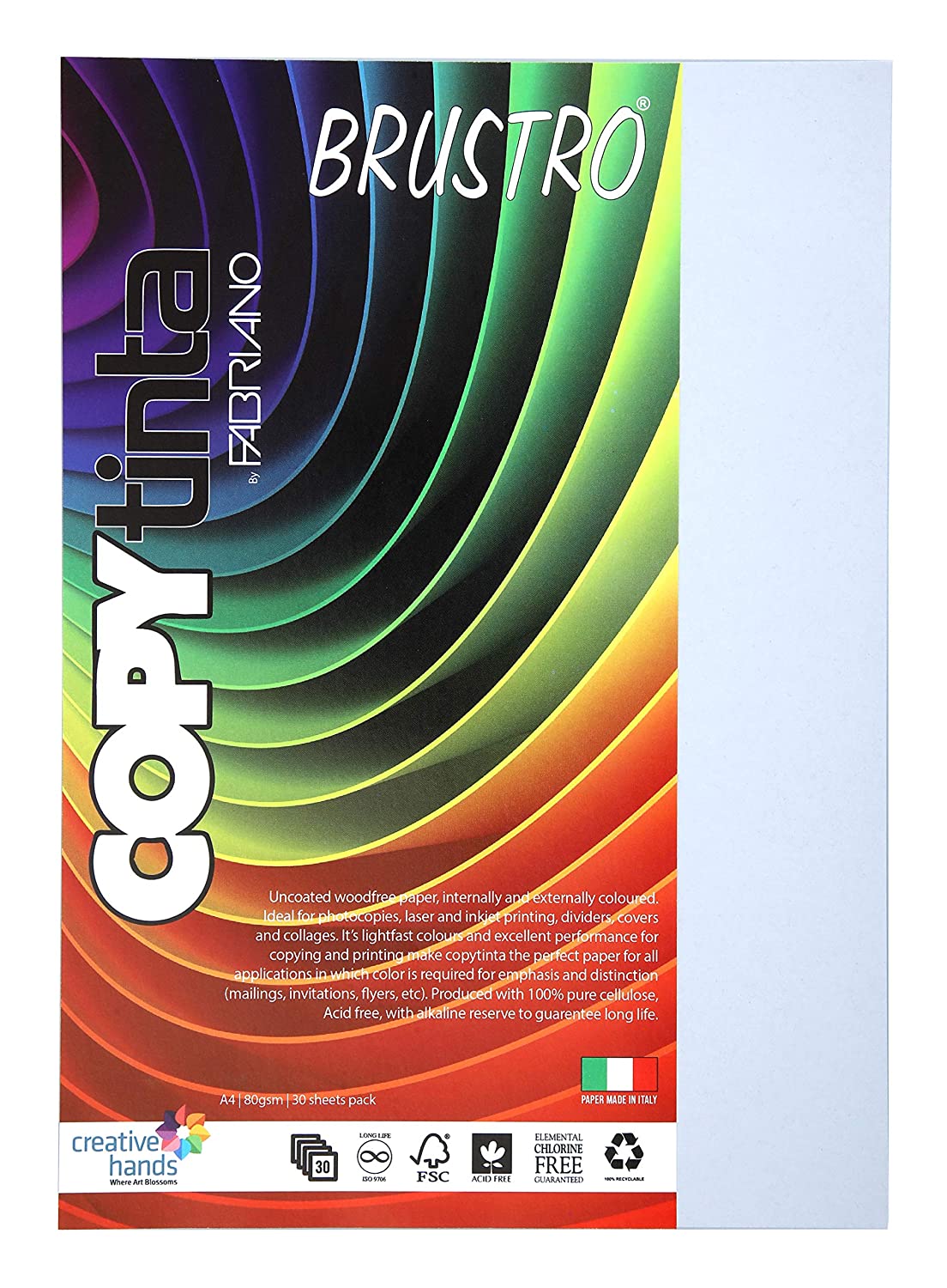 BRUSTRO Copytinta Coloured Craft Paper A4 Size 80 GSM, 30 Sheets Pack. Double Side Coloured for Office Printing, Art, Origami, Craft.