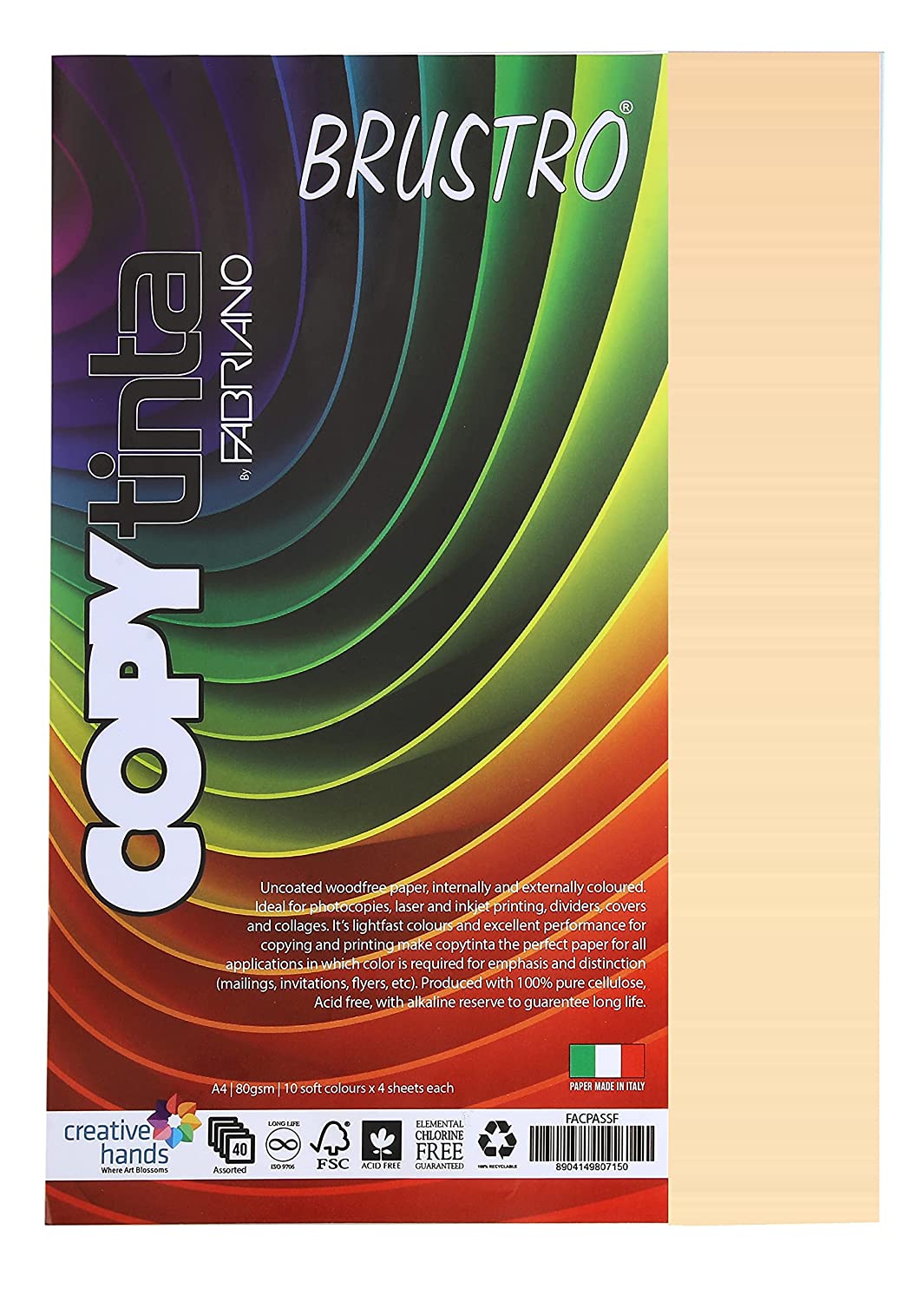 BRUSTRO Copytinta Coloured Craft Paper A4 Size 80 GSM, 30 Sheets Pack. Double Side Coloured for Office Printing, Art, Origami, Craft.