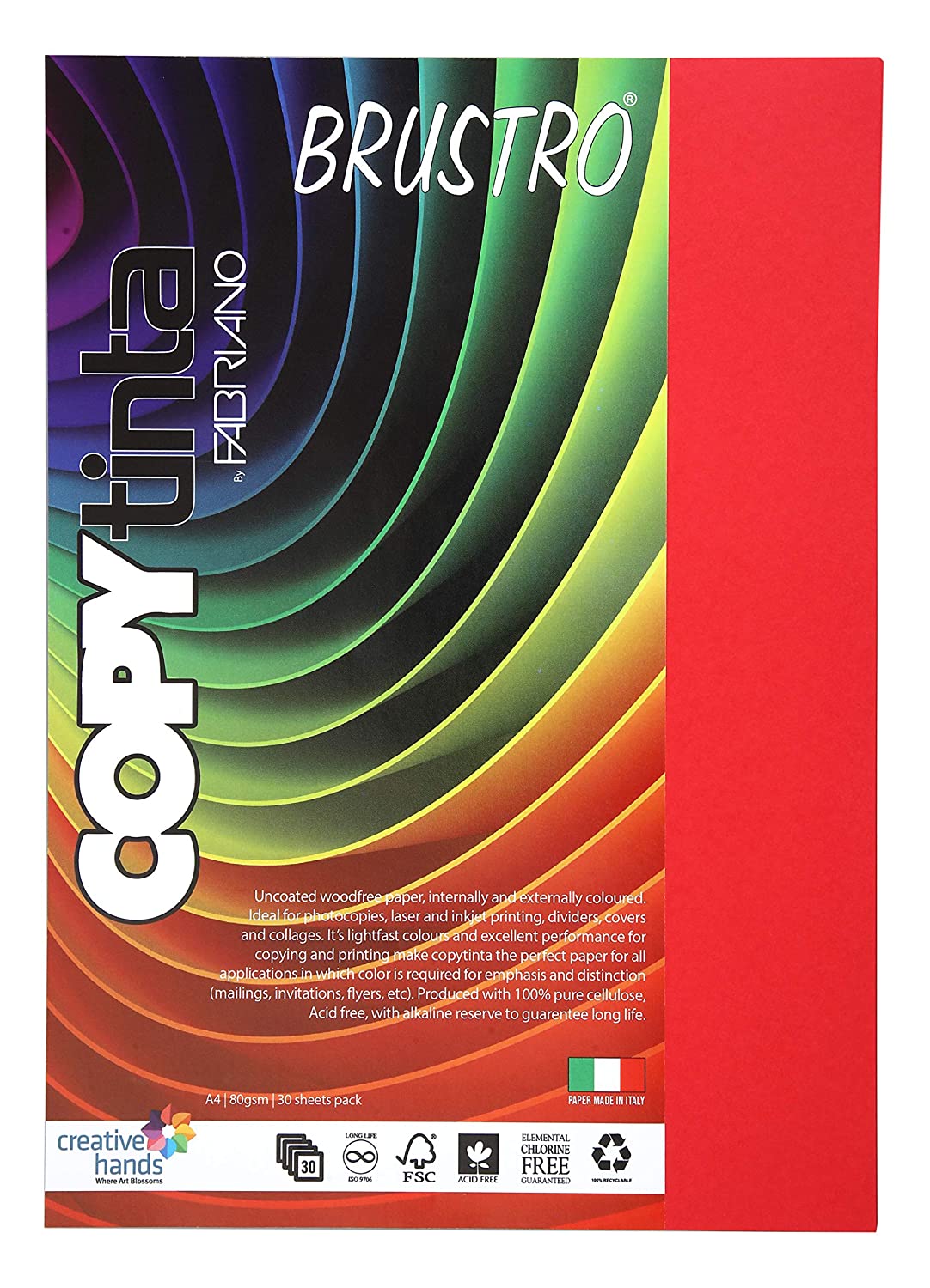 BRUSTRO Copytinta Coloured Craft Paper A4 Size 80 GSM, 30 Sheets Pack. Double Side Coloured for Office Printing, Art, Origami, Craft.