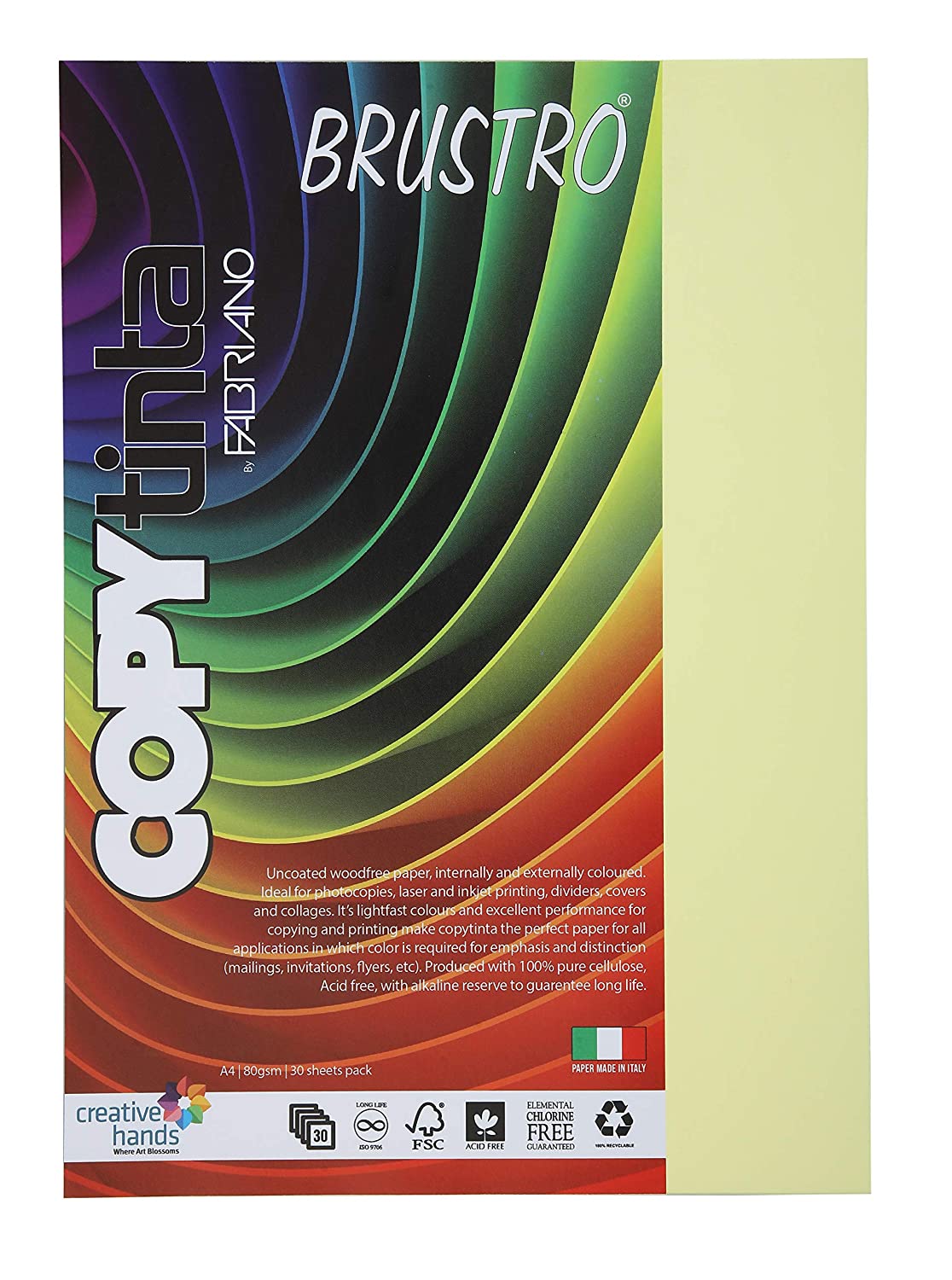 BRUSTRO Copytinta Coloured Craft Paper A4 Size 80 GSM, 30 Sheets Pack. Double Side Coloured for Office Printing, Art, Origami, Craft.