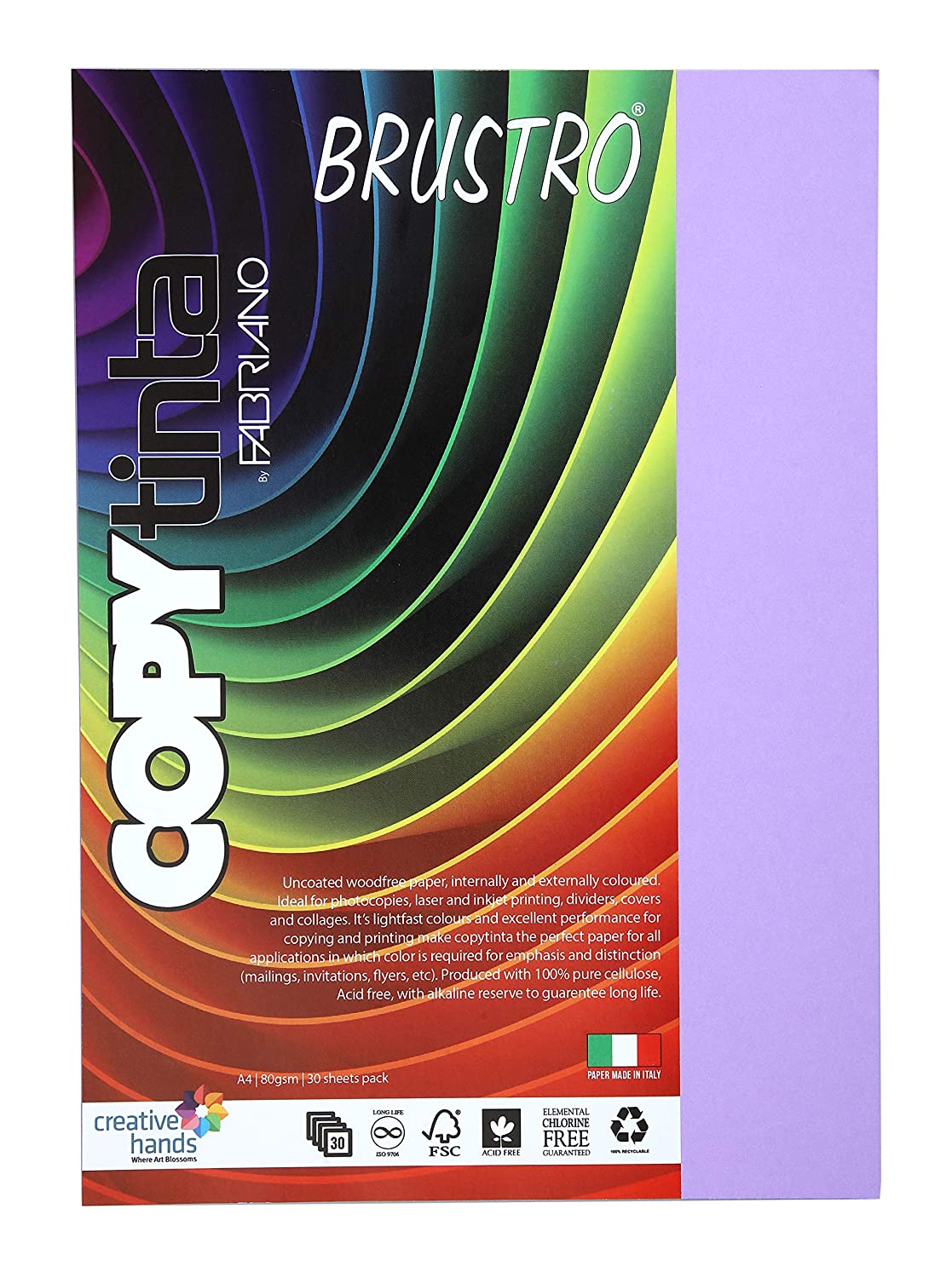 BRUSTRO Copytinta Coloured Craft Paper A4 Size 80 GSM, 30 Sheets Pack. Double Side Coloured for Office Printing, Art, Origami, Craft.