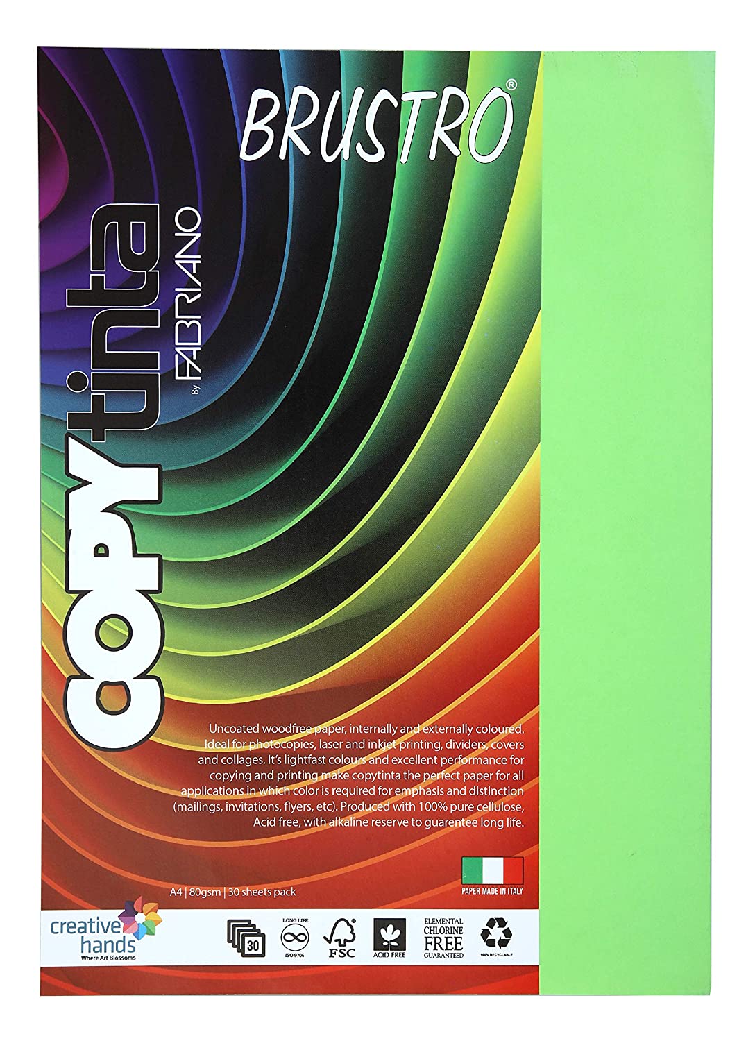 BRUSTRO Copytinta Coloured Craft Paper A4 Size 80 GSM, 30 Sheets Pack. Double Side Coloured for Office Printing, Art, Origami, Craft.