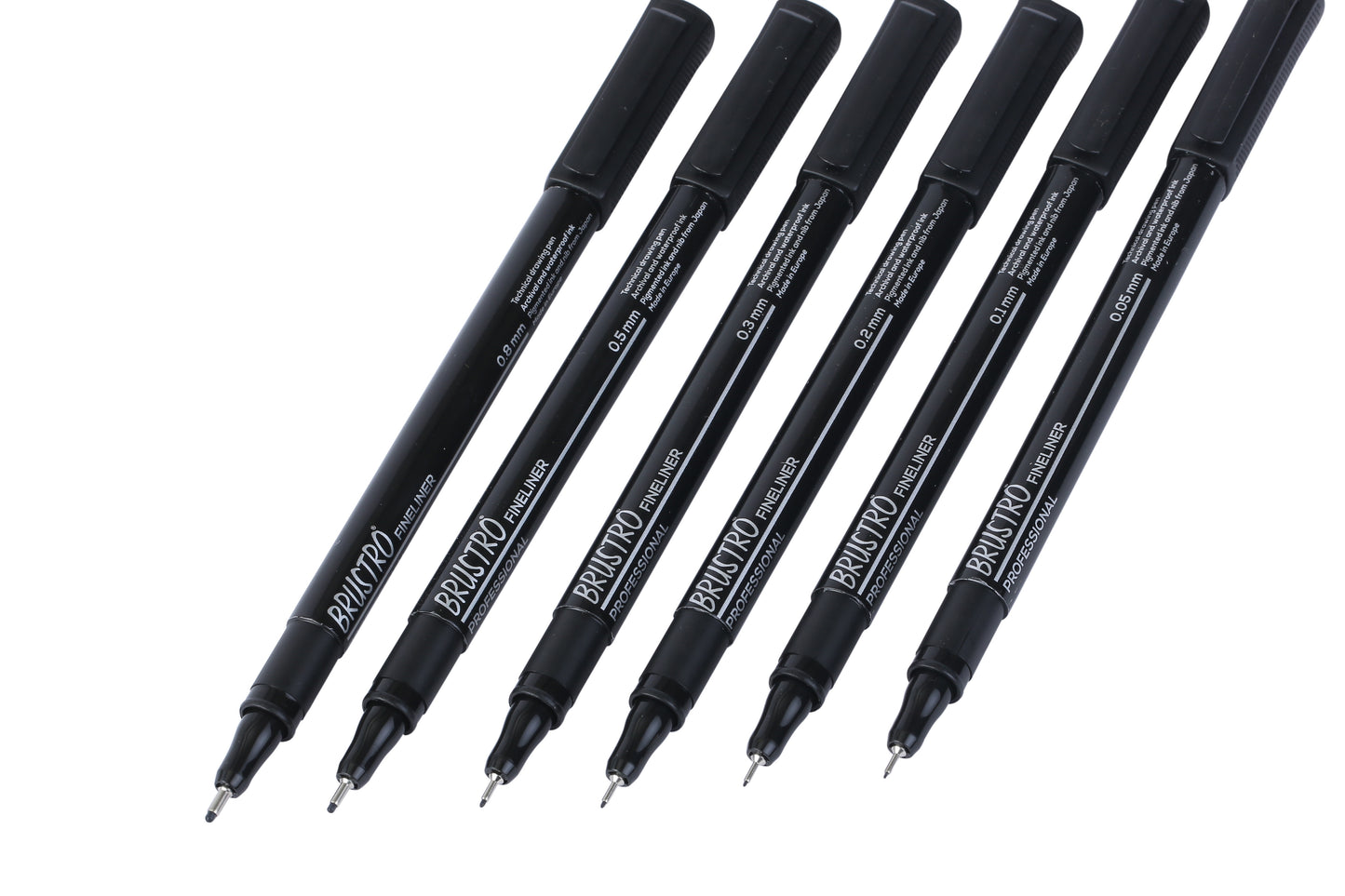 BRUSTRO Professional Pigment Based Fineliner Pen | Black | Set of 6 - Tip Size 0.05mm, 0.1mm, 0.2mm, 0.3mm, 0.5mm, 0.8mm |Ideal For Technical Drawing,Waterproof,Artist Illustration,Sketching,Mandala
