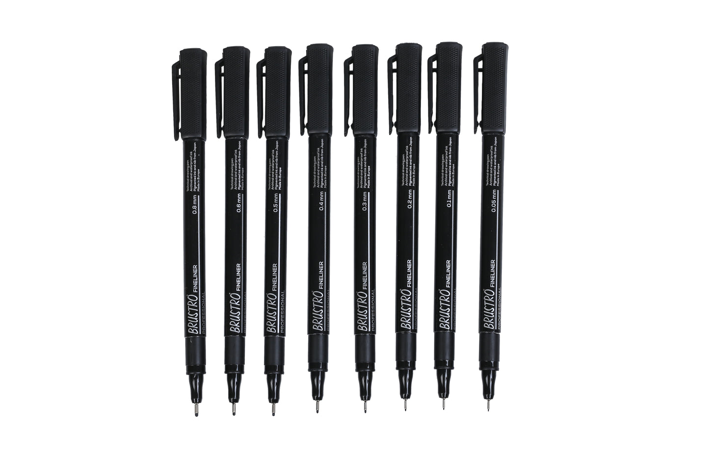BRUSTRO Professional Pigment Based Fineliner Pen |Black| Set of 8 - Tip Size 0.05mm, 0.1mm, 0.2mm, 0.3mm, 0.4mm, 0.5mm, 0.6mm and 0.8mm| Ideal For Mandala, Drawing,Artist Illustration,Sketching