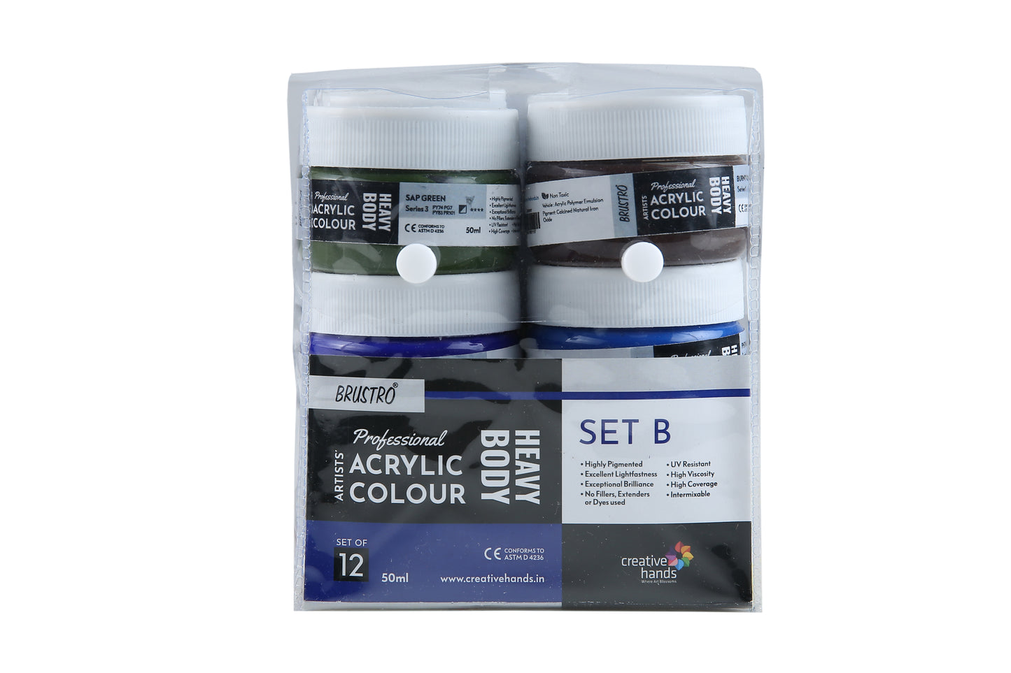 Brustro Professional Artists' HEAVYBODY Acrylic Paint Packs - 50ML Pack of 12 B