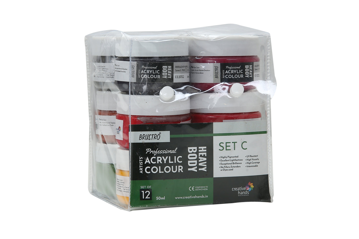 Brustro Professional Artists' HEAVYBODY Acrylic Paint Packs - 50ML Pack of 12 C
