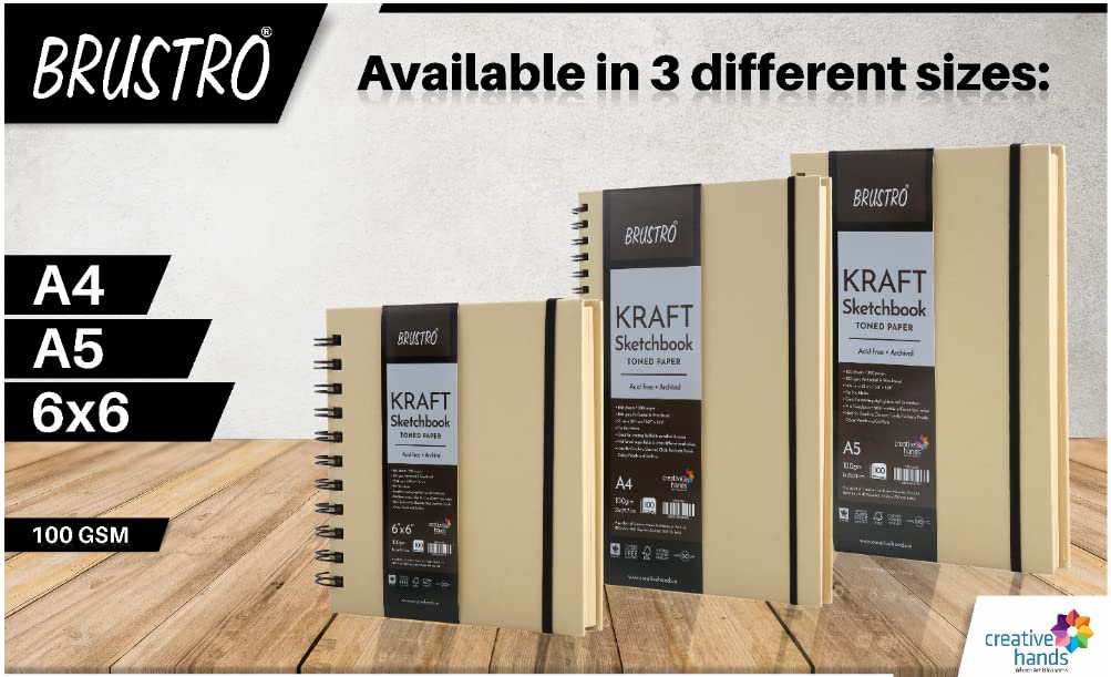 Brustro Toned Paper - Kraft Sketchbook, Wiro Bound, Size A5, 100GSM (100 Sheets) 200 Pages