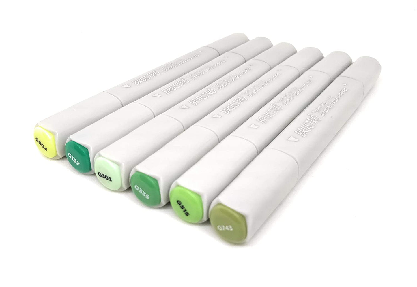 BRUSTRO Twin Tip Alcohol Based Marker Set of 6 (Greens) in Crossline PP See Through Box